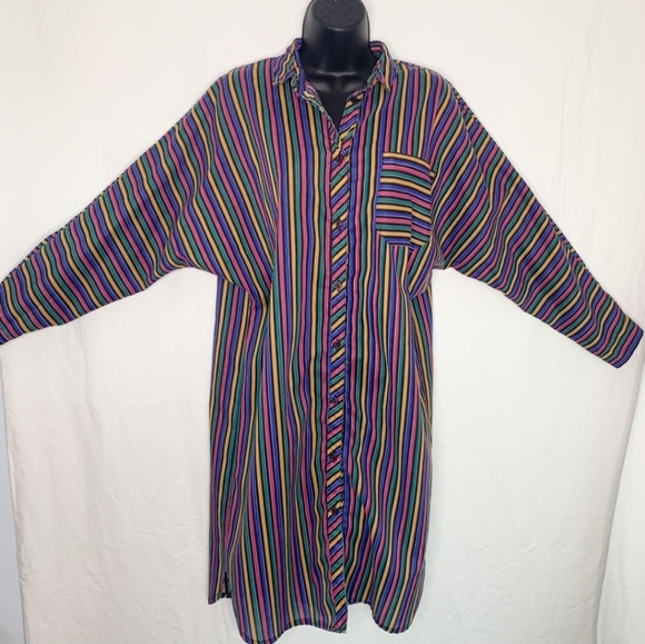 Vintage Rainbow Striped Tunic Dress / Beach Cover Up - Picture 2 of 7